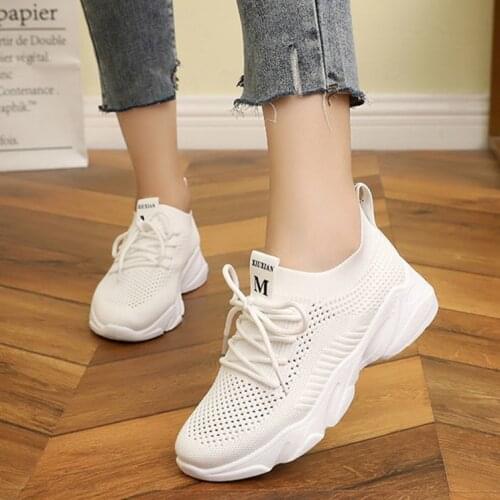 Mesh Women Sneaker Sock Shoes Summer Breathable Cross Tie Platform Round Toe Casual Fashion shoes Lace Up 2021 Female Girl