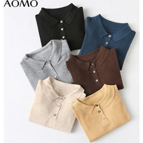 AOMO Women 2021 Autumn Winter Elegant Basic Knitted Sweater Jumper Female Pullovers Chic Tops YU114A