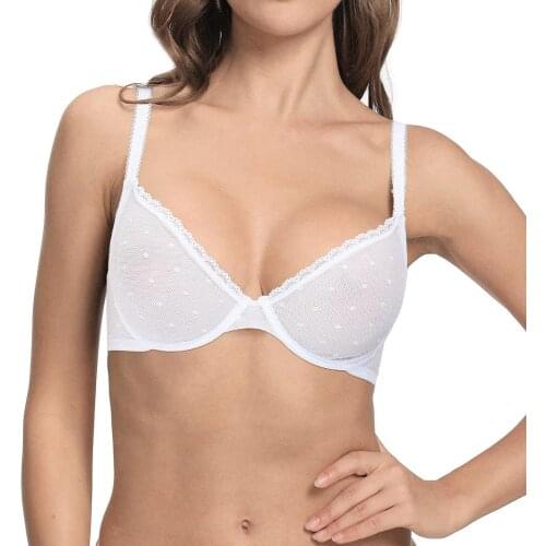 New YANDW White Lace Bras Womens Mesh Sexy Bra Underwire Unpadded 70 75 80 85 90 95 100 A B C D DD E DDD F
