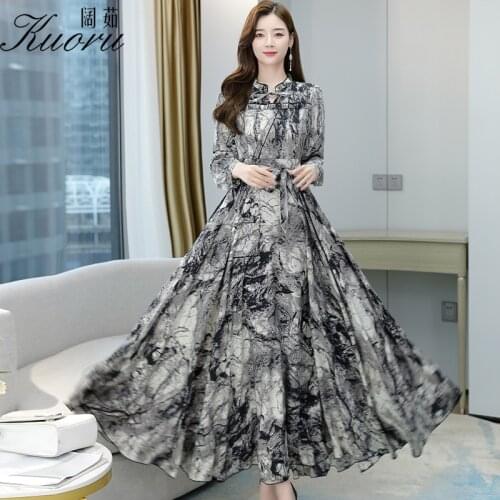 Autumn Chiffon Long Sleeve Women Dress O Neck Sukienka W Kwiaty Midi Bodycon Tunics Casual 4XL Vetement Femme 2021 Vestidos