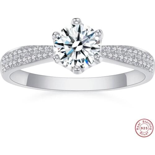 925 Sterling Silver 4.5ct Round CZ Stackable Finger Ring For Women Charm Fashion Fine Jewelry Bijoux