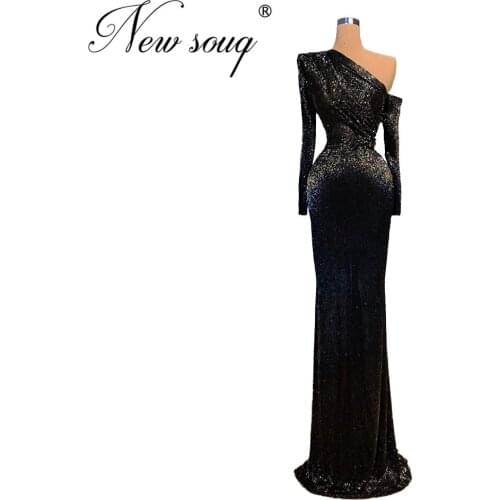 2020 Couture Shiny Black Evening Dress Newest Sequins Dubai Arabic Wedding Party Dresses Middle East Prom Gowns Robe De Soiree