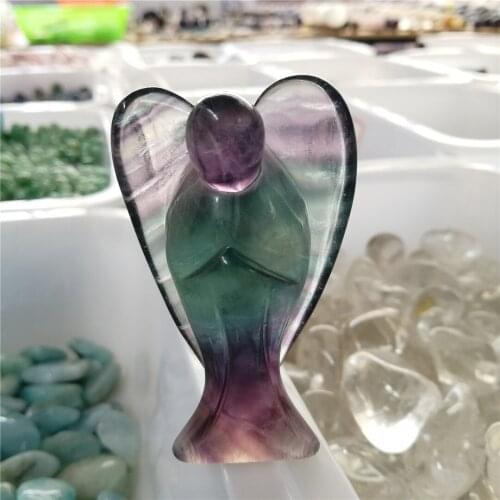 1pc 70mm big angel beautiful natural quartz fluorite stone carving angel for Natural Crystal Mineral Ornament