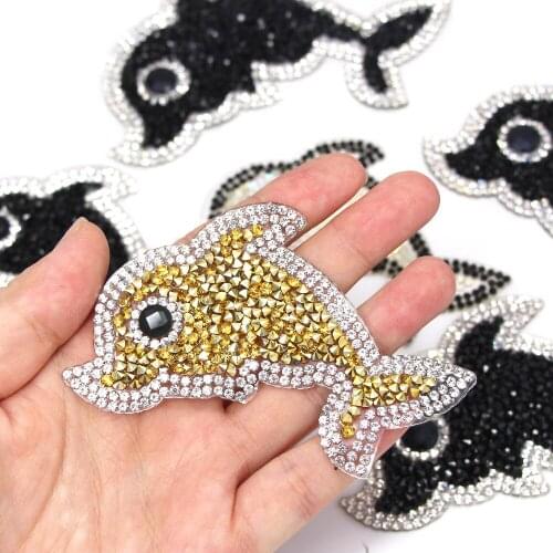 1pcs Dolphin Strass Patches Stickers On Clothes Iron On Rhinestone Patches For Dresses Accessories DIY Crafts High Quality