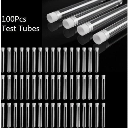 100pcs / New High Quality Plastic Test Tube 12mm * 100mm Transparent Plastic Test Tube With Lid Laboratory Supplies