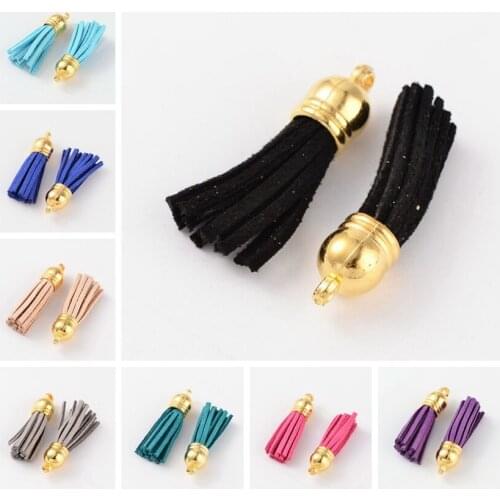 100pcs Suede Tassels Charming Color Pendant CCB Findings,Nice for DIY Jewelry Earring Cell Phone Straps Making Crafts 38x10mm 65