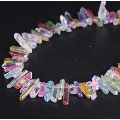 15.5"strand Colourful Titanium Polished Crystal Quartz Top Drilled Point Beads,Rainbow Raw Crystal Stick Pendants Jewelry Making