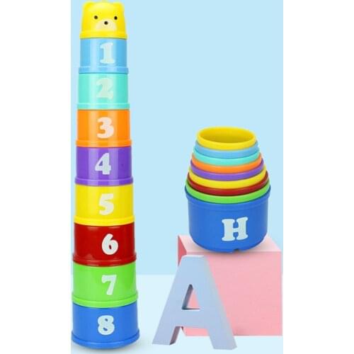 9Pcs Stacking Cup Color Ring Tower Toy Early Learning Educational Funny Folding Piles Kids Puzzle Toy Stacking Cups Baby