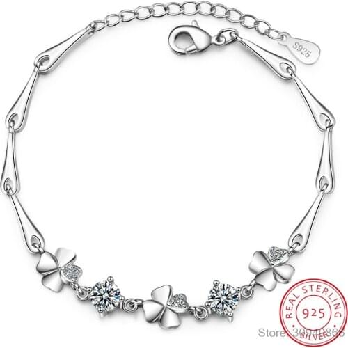 925 Sterling Silver Bracelet For Women Lucky Cute Sweet Student Female Four-Leaf Clover Bracelets Girlfriend Valentines Day Gift