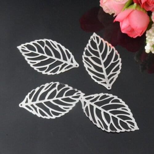 Free shipping-100Pcs silver Plated Filigree Leaf Charm Jewelry Findings Pendants44x26mm J3011