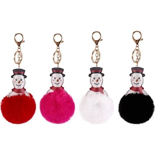 Cartoon Snowman Fluffy Key Chain Chaveiro Soft Pompom Fur Ball Animal Car Keychain Women Bag Key Ring Gifts Llaveros