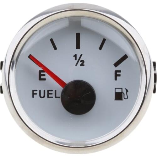 2 inch 52mm Boat Fuel Level Gauge 0-190ohm with 316 Stainless Steel Bezel + Fuel Sensor Sender - White