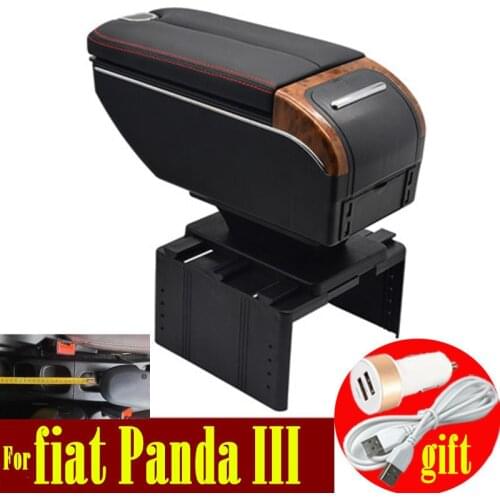 For fiat Panda III armrest box Double doors open 7USB Centre Console Storage Box Arm Rest