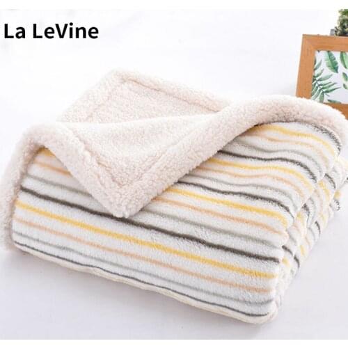 Flannel Blanket Striped Thicken Double-Layer Printed Plush Cover For Bed Sofa Winter Warm Comfortable Childrens Blanket Home