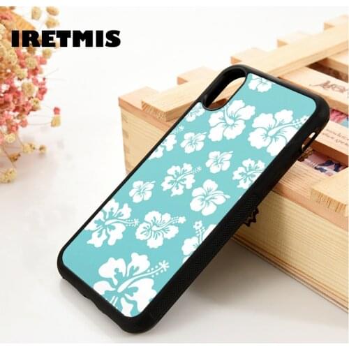 Iretmis 5 5S SE 2020 6 6S TPU Silicone Rubber Phone Case Cover for iPhone 7 8 Plus X Xs 11 12 MINI Pro Max XR Hibiscus Teal