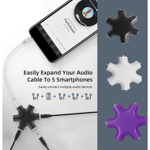 3.5mm Earphone Audio Splitter Male to Female Cable 5 Way Port Aux Music Sound Output Cables Stereo Headset Extension