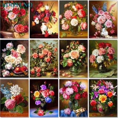 SDOYUNO Oil Painting By Numbers Flowers 60x75cm Paint For Drawing By Numbers On Canvas Scenery Frameless Home Decor Wall Art