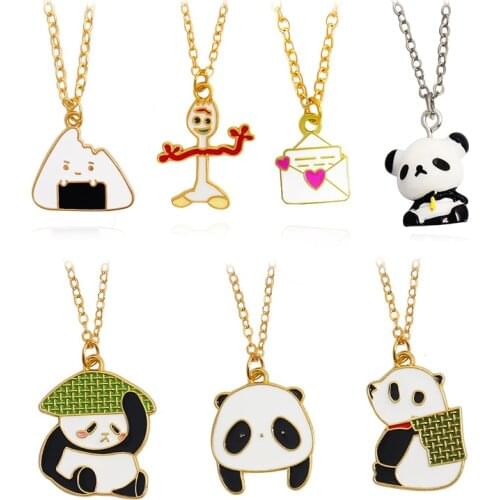 Cute panda Pendant Necklace White fun Necklace Rice ball Sushi Love envelope Funny little man Long chain Jewelry accessories