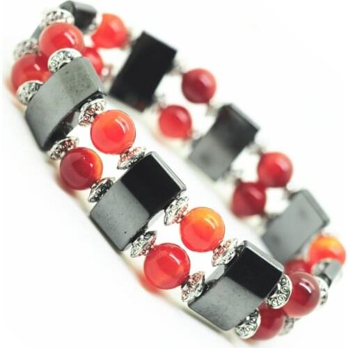 2016 Hot Sale Magnetic Watch Bracelet 10x18MM Hematite Beads and 8MM Red Carnelian Charms Magnetite health Power Jewelry Bangle