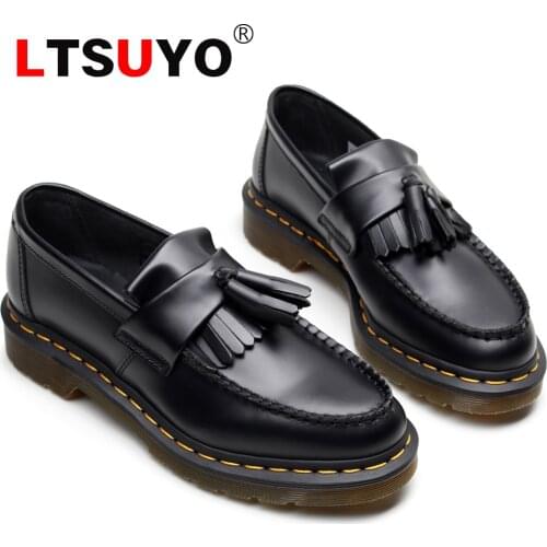 ADRIAN tassel loafers, womens leather large size Martin shoes, British style fashion student single shoes brand casual shoes