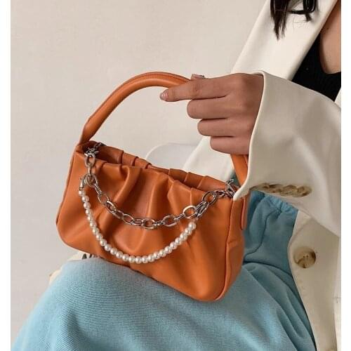 Folds Design Small PU Leather Crossbody Bags for Women 2021 Spring Luxury Totes Trendy Chain Shoulder Handbags and Purses