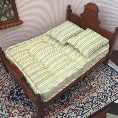 Doub K 1:12 Furniture toy Wooden Dollhouse simulation purple soft double bed doll house bedroom pretend play toys for girls kids