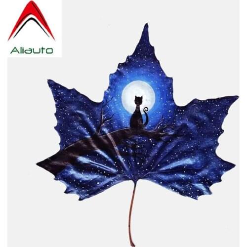 Aliauto Fashion Car Sticker Creative Hand Drawn Leaves Cat Auto Accessories PVC Decal for Volkswagen Polo Golf Audi B8,15CM*16CM