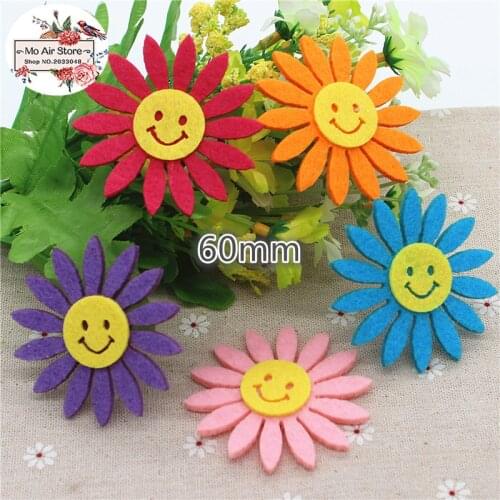 6CM mix color Non-woven patches smiling face sunflower Felt Appliques for clothes Sewing Supplies diy craft ornament