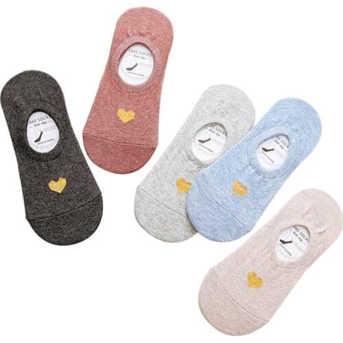 5 Pairs/Lot Women Socks Summer New Lovely Invisible Sock Slippers No Show Socks Cute Love Print Ankle Socks Female Short Socks