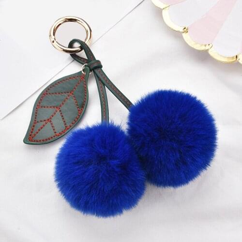 New 2020 Fake Rabbit Fur Key Chain Fashion Fur Cute Cherry Keychain For Women Lover Car Keychain Bag Pendant Jewelry Girl Gift