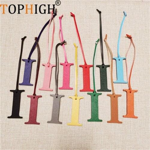 TOPHIGH Newly Fashion Genuine Leather Initial Capital English Letter I Keychain For Women 2021 Handbag Tassel Men Bag Charms