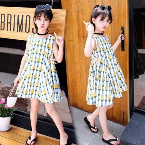 Baby Girls Clothes Summer Dress 6-10T Girls A-Line Lovely Dress Cotton Pineapple Sleeveless Dresses Beach Wear