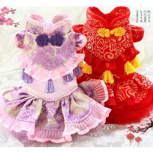 Free Shipping Handmade Dog Clothes Chaplet Official Robes Gold Embroidery Tassels Dog Dress Pet Cat Clothes Dropshipping Poodle