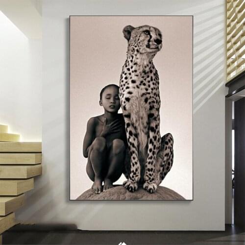 Full Square,Circular Drill, Diamond Painting Embroidery Modern Cheetah and child 3D DIY Diamond Mosaic Home Decor