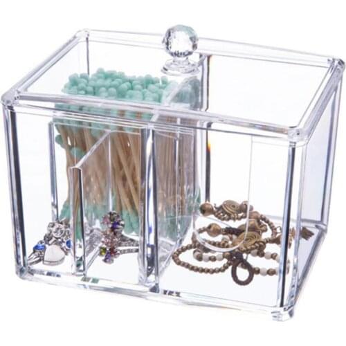 Clear Acrylic 4-Grid Cotton Pads Swab Holder Dispenser Box Organizer with Lid