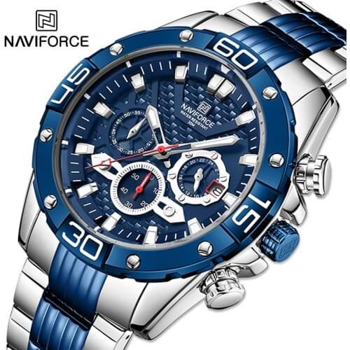Direct Selling NAVIFORCE New Mens Watches Dual Time Business Fashion Luminous Calendar Stainless Steel Waterproof Quartz Watches