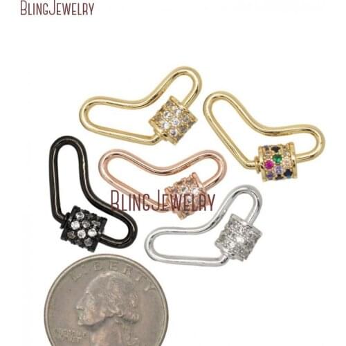 Rose Gold Silver Stoned Boomerang Lock Zircon Micro Paved Heart lock Screw Clasp FC29913