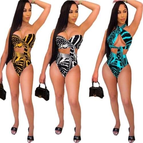 Sexy Lady One Piece Swimming Suits Hollow Out Lace Up Print String Bathing Suit Holiday Party Girls Wear 2021 Hottest Summer