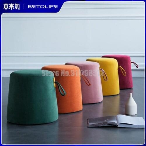 Nordic ins designer creative waterproof flannel storage childrens dressing shoe stool sofa stool round foot low stool