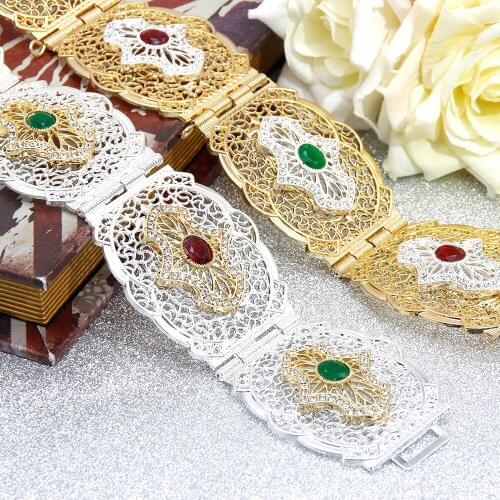SUNSPICEMS Gold Silver Color Morocco Caftan Wedding Belt For Women Double Rhinestone Waist Chain Latin Traditional Jewelry Gift