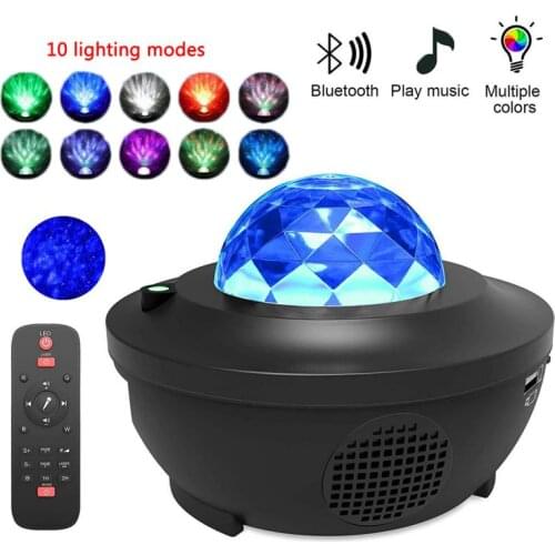 LED Star Galaxy Projector Sky Twilight Star Ocean Wave Night Light Rotate Bluetooth Speaker Projector Light Bedroom Decoration