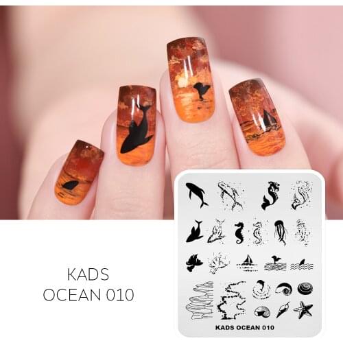 KADS 11 Design Ocean Series Dolphins Conch Fish Mermaid Stamping Nail Art Template Nail Tools Nail Stencil Stamp Nail Plate