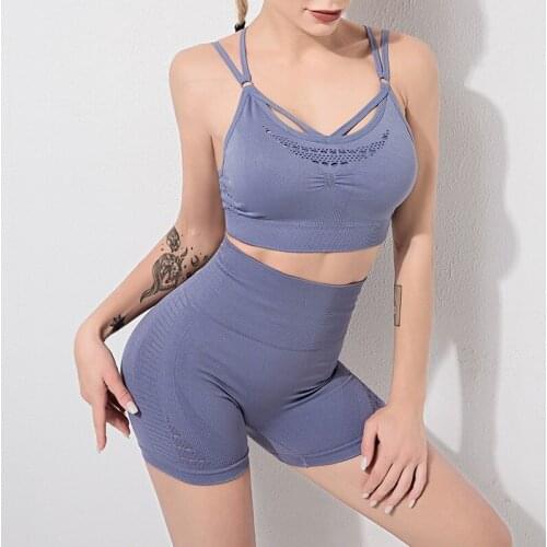 Workout Clothes For Women Seamless Gym Sports Suits Sport Bra Top+High Waist Fitness Shorts 2 Piece Gym Set Running Sportswear