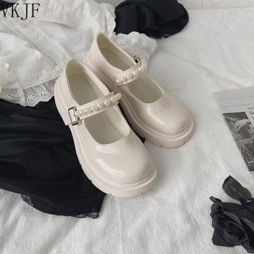 Lolita Shoes Spring Fashion Pearl Platform High Heels Mary Jane Japanese Retro Small Leather Shoes Female College Students Shoes
