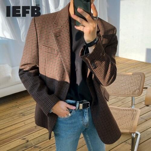 IEFB 2021 spring winter thickened Plaid pattern suit coat mens Korean fashion woolen coat vintage blazers for male new 9Y4758