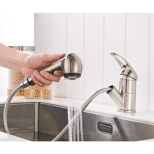 Vidric All-copper wire drawing type telescopic kitchen hot and cold faucet brushed , pull out faucet mixing kitchen tap brass