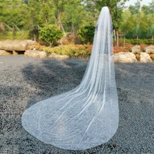 Voile Mariage Long Pearl Veil One Layer Bridal Veil Cathedral 3 Meters Ivory Pearl Cathedral Wedding Veil Mantillas For Church