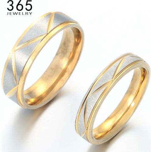 Famous Brand Jewelry 100% Stainless Steel Couples Lovers Rings Gold Color Wedding Band His and Hers Promise Rings for Men Women