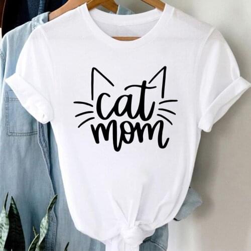 T Shirt Women Cute Cat Print Short Sleeve O-Neck ladies Tshirt White Summer Female Clothes Casual Short sleeve woman Tee Shirt