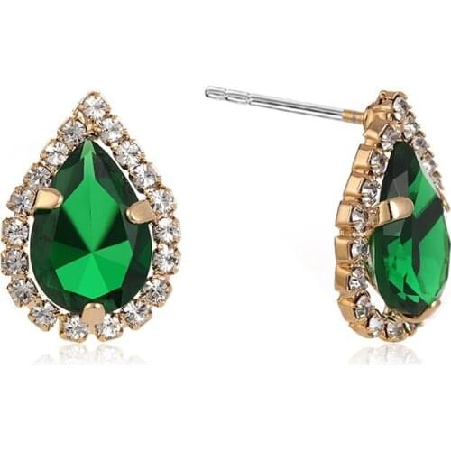 OI Sparkling Crystal Stud Earrings Women Engagement Drop Shape Ears Piercing Bijuterias Zirconia Oorbellen